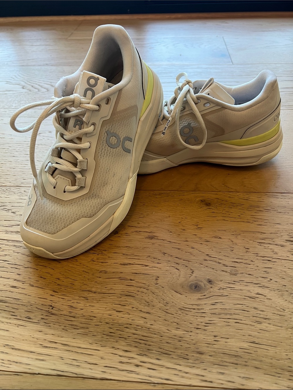 On Running Women's The Roger Lace-Up Sneakers in Light Beige with Lime Accent